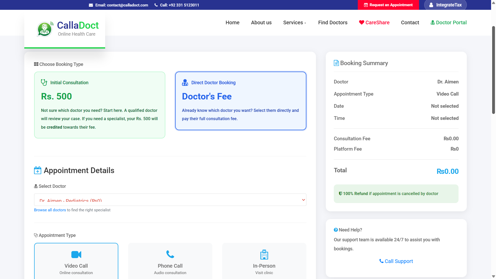 CallaDoct — Appointment engine — video, phone and in-person modes with real-time availability — Screenshot 1