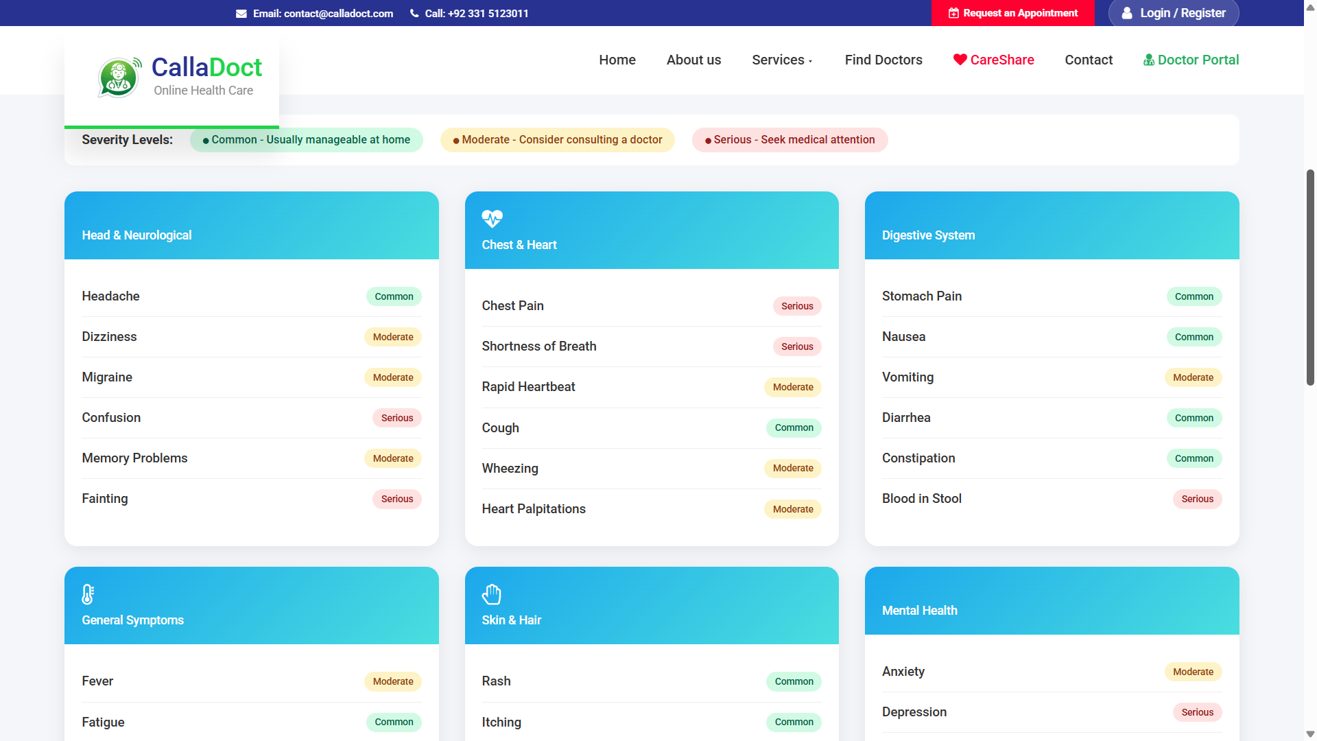 CallaDoct — Health education and symptom self-triage — guide patients before they book — Screenshot 1