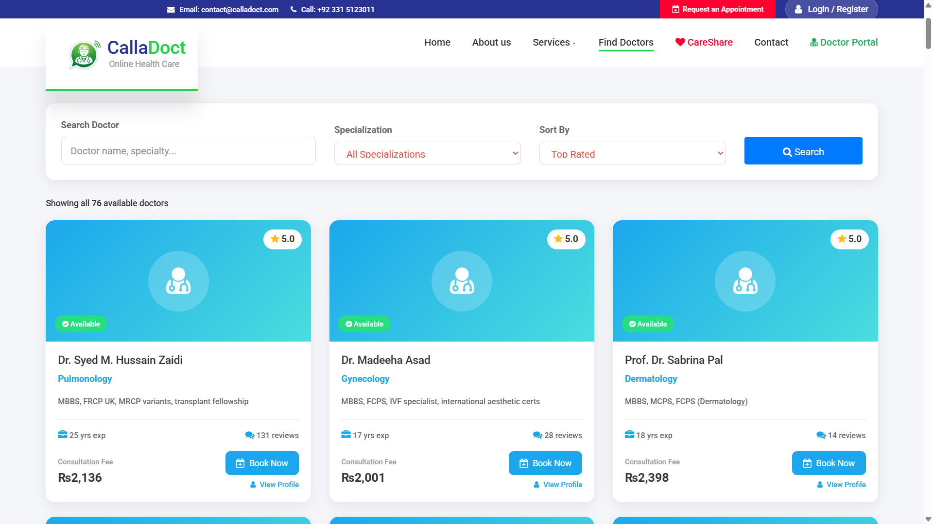CallaDoct — Mobile-first public site with doctor discovery and services storefront — Screenshot 4