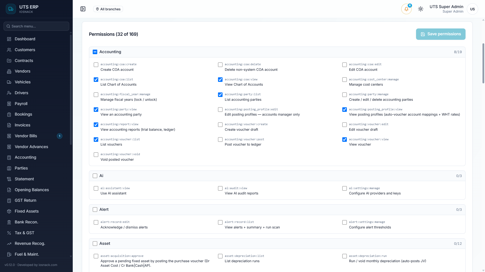 UTS — Role-based access, multi-branch scoping and a full audit trail — Screenshot 2