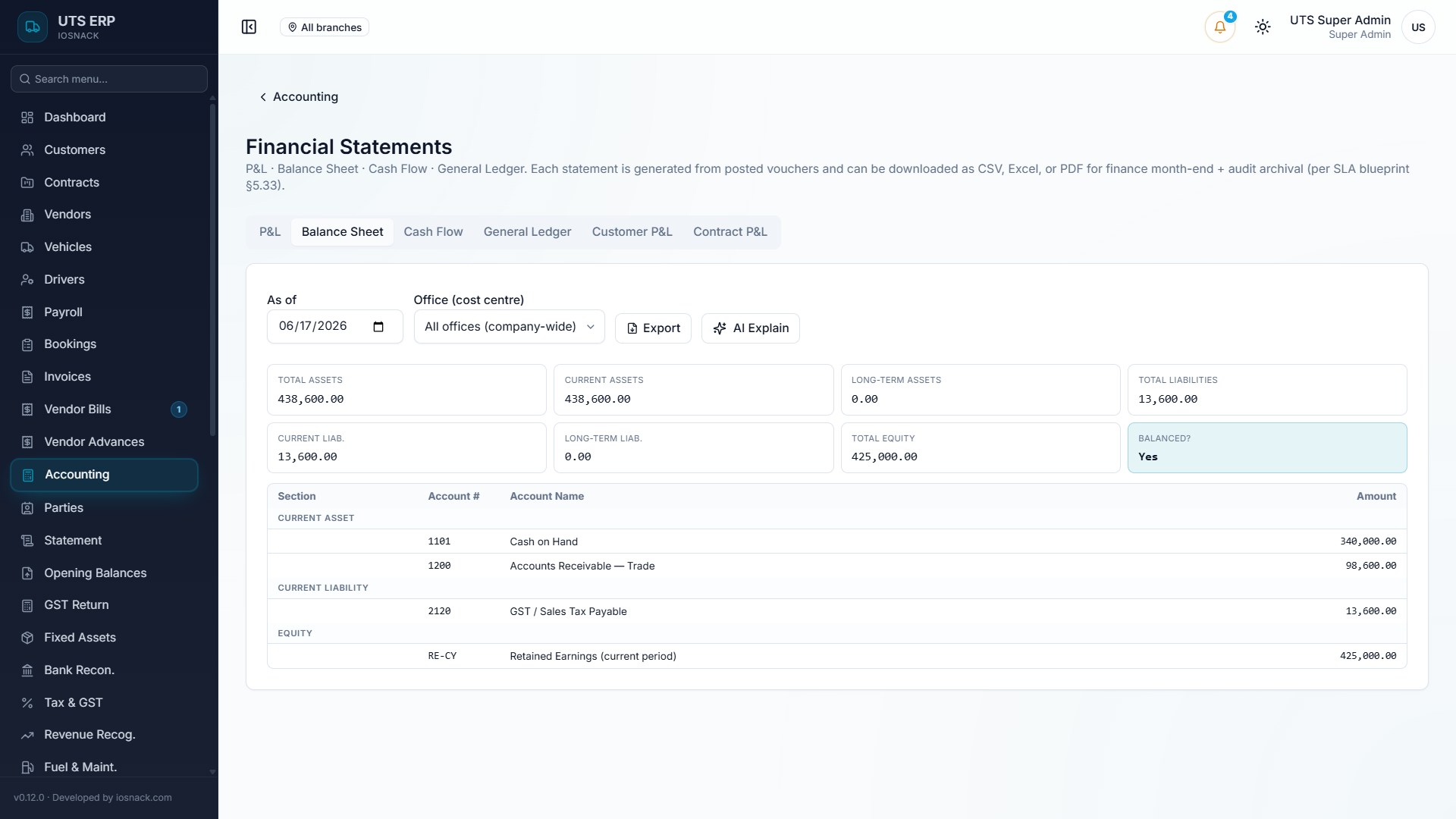 UTS — A full double-entry ledger purpose-built for transport — every operation lands in the books — Screenshot 4