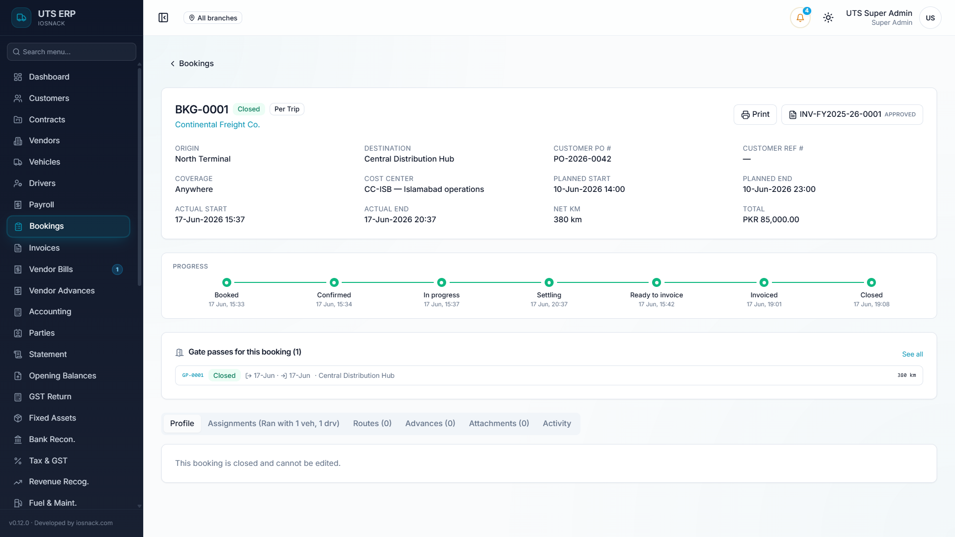 UTS — Multi-vehicle bookings with conflict prevention and activity-based costing — Screenshot 1