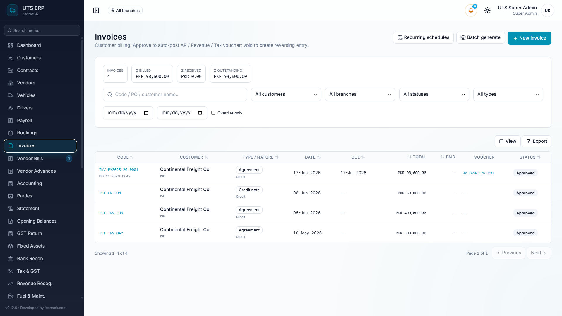 UTS — Auto-generated invoices, multi-currency and multi-level approvals — Screenshot 2