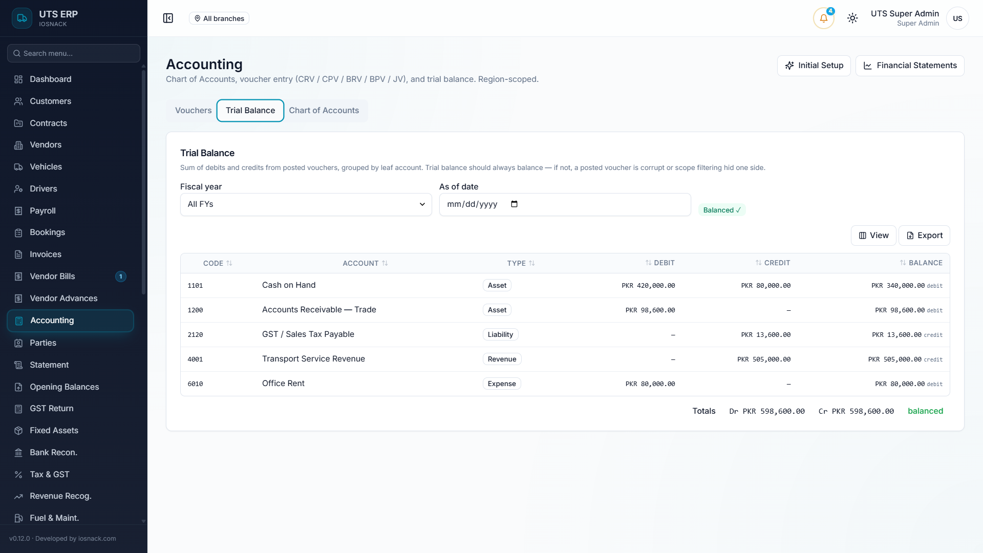 UTS — A full double-entry ledger purpose-built for transport — every operation lands in the books — Screenshot 3