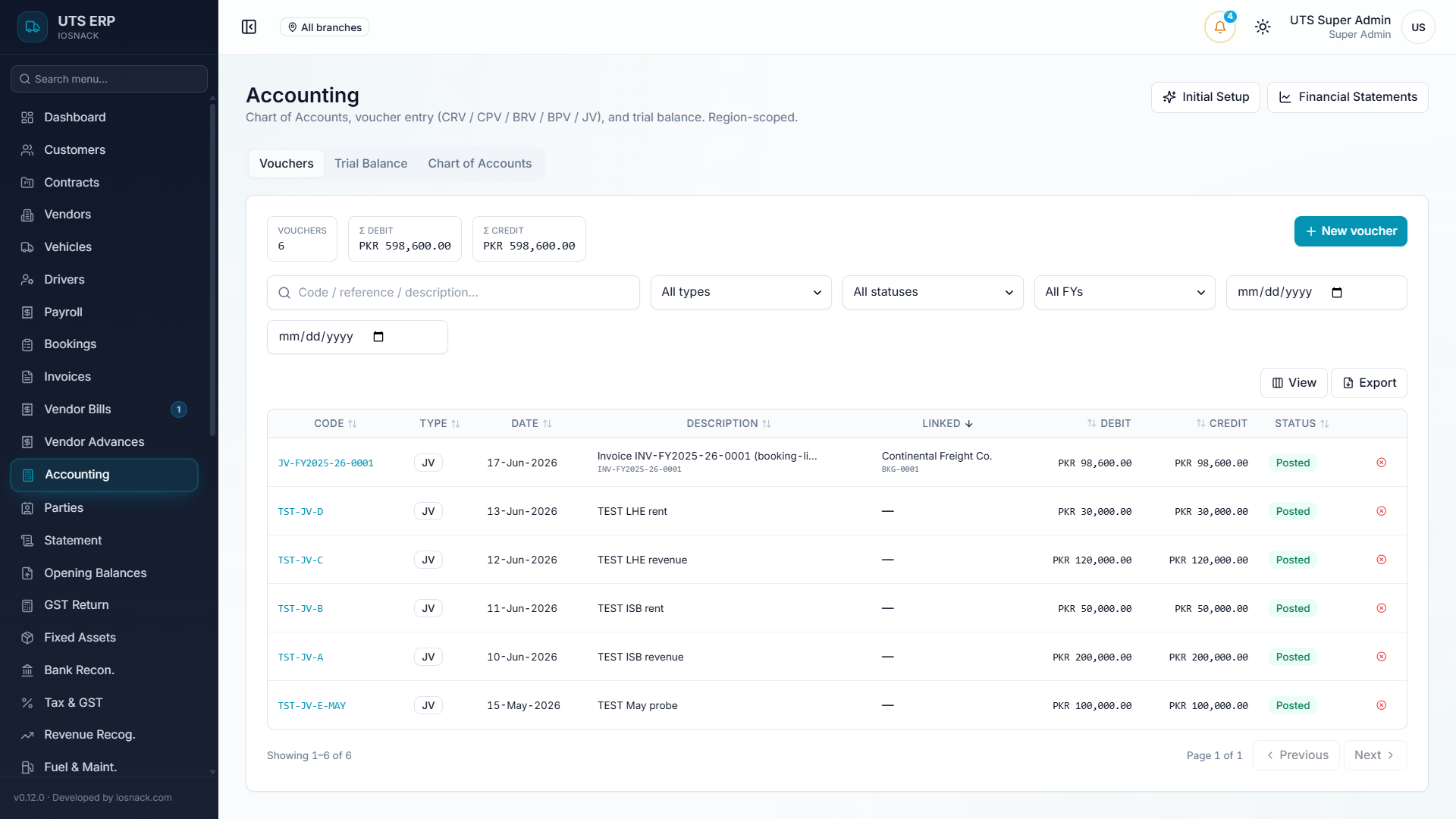 UTS — A full double-entry ledger purpose-built for transport — every operation lands in the books — Screenshot 2