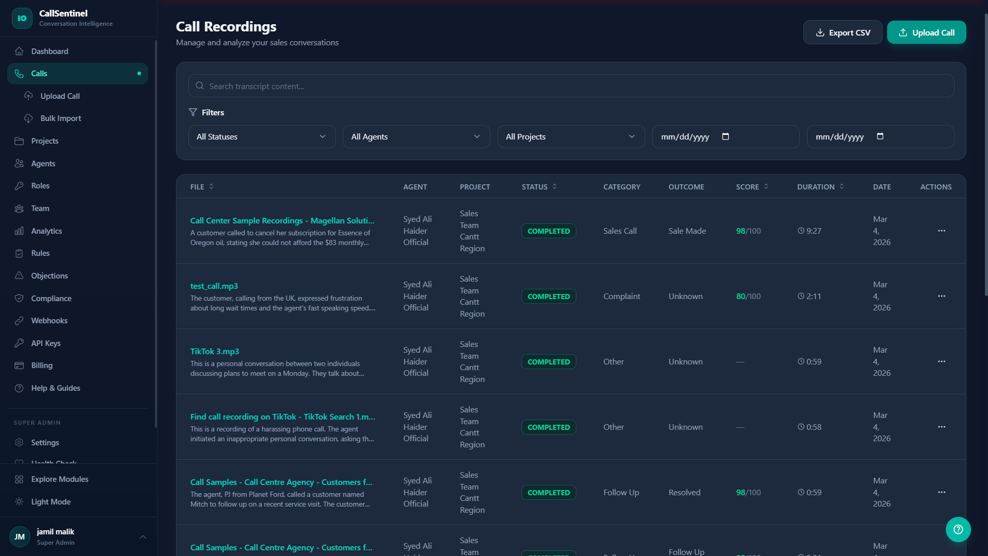 CallSentinel Call Recordings - Manage and analyze sales conversations