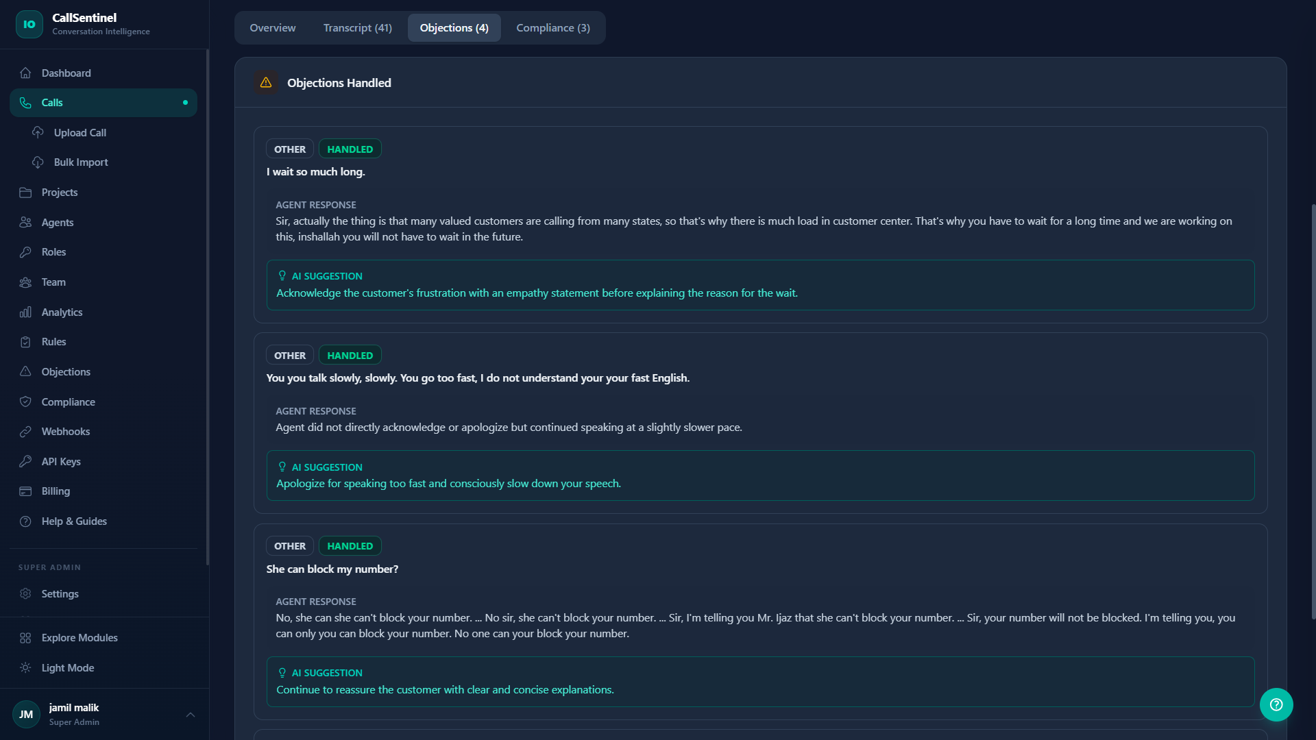 CallSentinel Objections - AI-powered objection handling suggestions