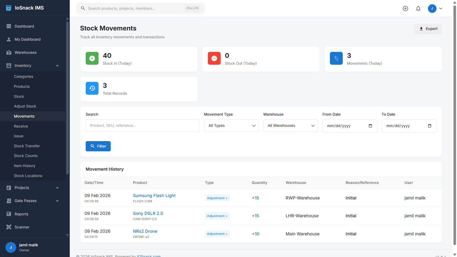 Stock Operations - Receive, issue, adjust, transfer
