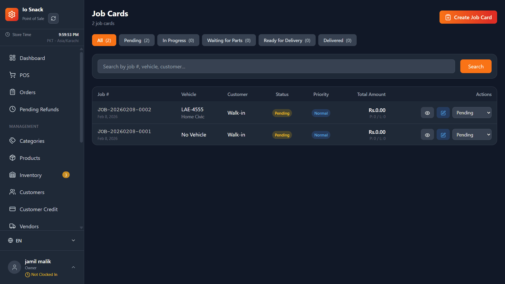 Job Cards - Service center repair tracking and workflow